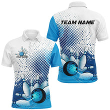 Load image into Gallery viewer, White And Blue Diagonal Stripes Custom Bowling Shirts For Men, Bowling Team Uniform IPHW7640