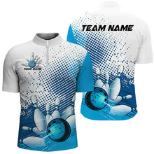 Load image into Gallery viewer, White And Blue Diagonal Stripes Custom Bowling Shirts For Men, Bowling Team Uniform IPHW7640
