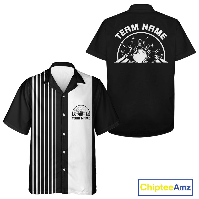Custom Classic Striped Vintage Bowling  Shirt, Retro Bowling Button Up Team Shirt IPHW10074