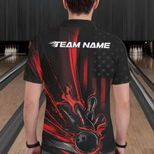 Load image into Gallery viewer, Custom Black And Red US Flag Patriotic Men Bowling Shirt, American Flame Bowling Jerseys IPHW10640