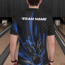Load image into Gallery viewer, Custom Black And Blue US Flag Patriotic Men Bowling Shirt, American Flame Bowling Jerseys IPHW10641