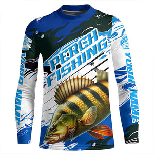 Custom Perch Fishing Jerseys, Perch Long Sleeve Tournament Fishing Shirts | Blue Camo IPHW6282