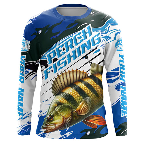 Custom Perch Fishing Jerseys, Perch Long Sleeve Tournament Fishing Shirts | Blue Camo IPHW6282