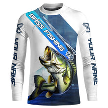 Load image into Gallery viewer, Largemouth Bass Fishing Custom Long Sleeve Performance Shirts, Bass Tournament Fishing Jersey | Blue IPHW6287