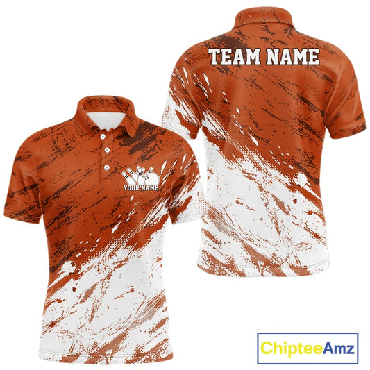 Orange and white polo shirt with 'Team Name' and 'Your Name' text on a white background, featuring Chiptee Amz branding.