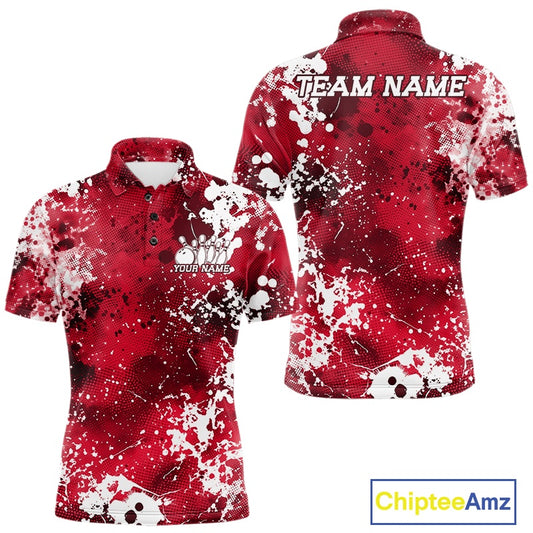 Red and white polo shirt with 'Team Name' text on a white background, featuring Chiptee Amz branding.