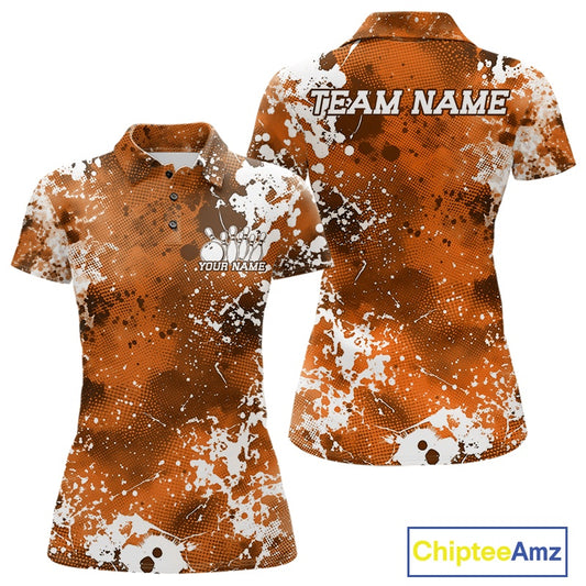 Orange and white patterned polo shirt with 'Team Name' and 'Your Name' text, Chiptee Amz branding.