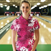 Load image into Gallery viewer, Custom Pink Splatter Camo Bowling Women Polo Shirt, Bowling Team Tournament Bowler Outfit IPHW11408