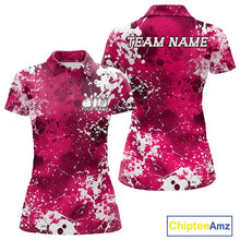 Load image into Gallery viewer, Custom Pink Splatter Camo Bowling Women Polo Shirt, Bowling Team Tournament Bowler Outfit IPHW11408