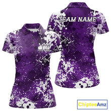 Load image into Gallery viewer, Custom Purple Splatter Camo Bowling Women Polo Shirt, Bowling Team Tournament Bowler Outfit IPHW11409
