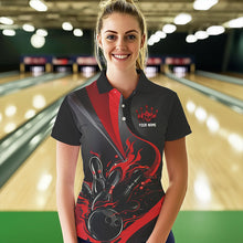 Load image into Gallery viewer, Red And Black Flame Bowling Team Shirts, Strike Bowling Short Sleeve Polo Shirts For Women IPHW6755