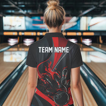 Load image into Gallery viewer, Red And Black Flame Bowling Team Shirts, Strike Bowling Short Sleeve Polo Shirts For Women IPHW6755