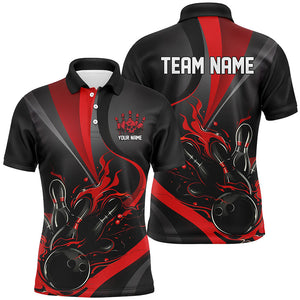 Red And Black Flame Bowling Team Shirts, Strike Bowling Short Sleeve Polo Shirts For Men IPHW6755