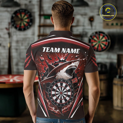 Custom Red Shark With Broken Dartboard Darts Team Polo Shirt For Men, Darts League Shirt IPHW11738