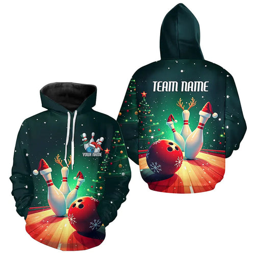 Custom Christmas Bowling Men And Women Hoodie Shirt, Christmas Bowling Team Tournament Outfits IPHW7841