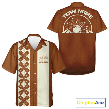 Custom Retro Style Bowling Button Up Shirt, Vintage Bowling Hawaiian Team Shirt IPHW10079