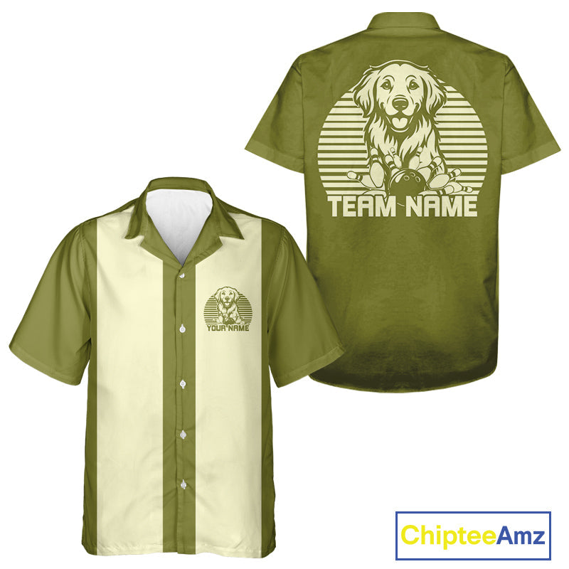 Custom Golden Retriever Retro Button Up Bowling Shirt, Dog Bowling Shirt IPHW10221