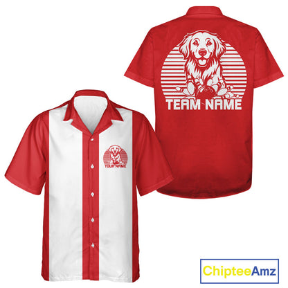 Custom Golden Retriever Retro Button Up Bowling Shirt, Dog Bowling Shirt IPHW10221