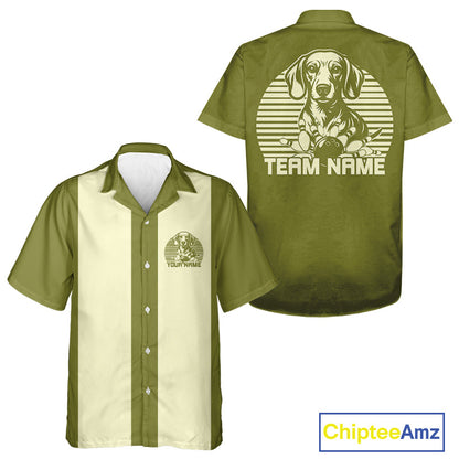 Custom Dachshund Retro Button Up Bowling Shirt, Vintage Dog Lover Bowling Shirt IPHW10223