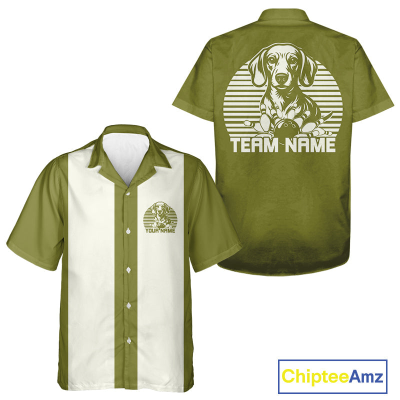 Custom Dachshund Retro Button Up Bowling Shirt, Vintage Dog Lover Bowling Shirt IPHW10223