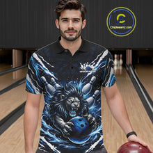 Load image into Gallery viewer, Custom Black And Blue Lion Bowling Jerseys, Lion Bowling Tournament Men Polo Shirt IPHW10352