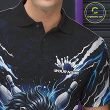 Load image into Gallery viewer, Custom Black And Blue Lion Bowling Jerseys, Lion Bowling Tournament Men Polo Shirt IPHW10352