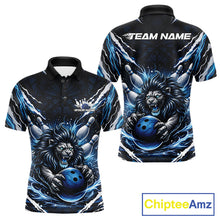 Load image into Gallery viewer, Custom Black And Blue Lion Bowling Jerseys, Lion Bowling Tournament Men Polo Shirt IPHW10352