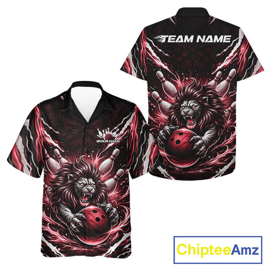 Custom Black And Red Lion Bowling Jerseys, Lion Bowling Tournament Men And Women Hawaiian Shirt IPHW10353