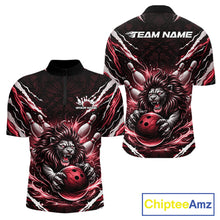 Load image into Gallery viewer, Custom Black And Red Lion Bowling Jerseys, Lion Bowling Tournament Men Quarter-Zip Shirt IPHW10353