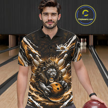 Load image into Gallery viewer, Custom Black And Gold Lion Bowling Jerseys, Lion Bowling Tournament Men Polo Shirt IPHW10354