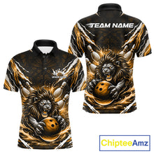 Load image into Gallery viewer, Custom Black And Gold Lion Bowling Jerseys, Lion Bowling Tournament Men Polo Shirt IPHW10354