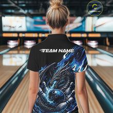 Load image into Gallery viewer, Custom Blue Flame Dragon Bowling Women Polo Team Shirts, Bowling Tournament Shirt IPHW10359