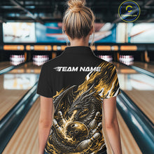 Load image into Gallery viewer, Custom Yellow Flame Dragon Bowling Women Polo Team Shirts, Bowling Tournament Shirt IPHW10361
