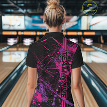 Load image into Gallery viewer, Custom Purple And Pink Splatter Camo Strike Bowling League Shirts, Women Bowling Jerseys IPHW10649