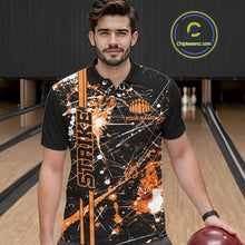 Load image into Gallery viewer, Custom Black And Orange Splatter Camo Strike Bowling League Shirts, Men Bowling Jerseys IPHW10650