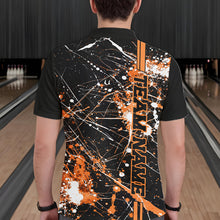 Load image into Gallery viewer, Custom Black And Orange Splatter Camo Strike Bowling League Shirts, Men Bowling Jerseys IPHW10650