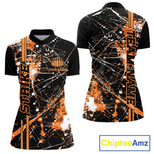 Load image into Gallery viewer, Custom Black And Orange Splatter Camo Strike Bowling League Shirt, Women Bowling Jerseys IPHW10650