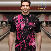 Load image into Gallery viewer, Custom Black And Pink Splatter Camo Strike Bowling League Shirts, Men Bowling Jerseys IPHW10651