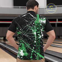 Load image into Gallery viewer, Custom Black And Green Splatter Camo Strike Bowling League Shirts, Men Bowling Jerseys IPHW10653