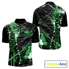 Load image into Gallery viewer, Custom Black And Green Splatter Camo Strike Bowling League Shirts, Men Bowling Jerseys IPHW10653