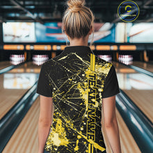 Load image into Gallery viewer, Custom Black And Yellow Splatter Camo Strike Bowling League Shirt, Women Bowling Jerseys IPHW10654