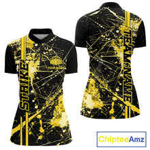 Load image into Gallery viewer, Custom Black And Yellow Splatter Camo Strike Bowling League Shirt, Women Bowling Jerseys IPHW10654
