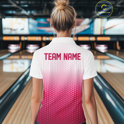 Custom Name Pink Bowling Jerseys For Women, Bowling League Polo Shirt Bowler Outift IPHW10655
