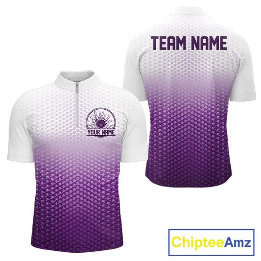 Custom Name Purple Bowling Jerseys For Men, Bowling League Quarter-Zip Shirt Bowler Outift IPHW10657