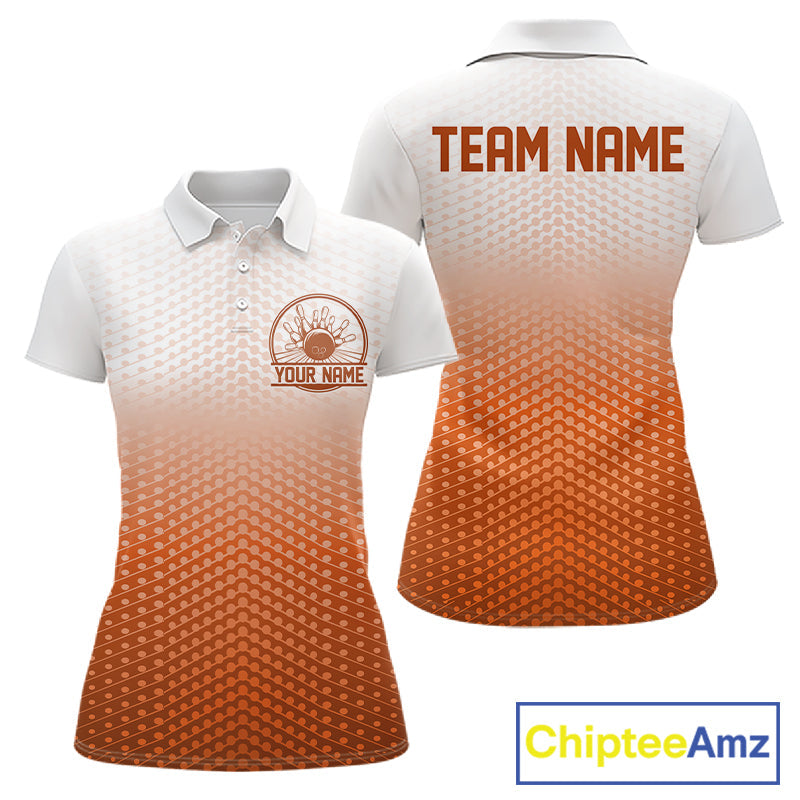 Custom Name Orange Bowling Jerseys For Women, Bowling League Polo Shirt Bowler Outift IPHW10659