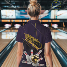 Load image into Gallery viewer, Custom Purple And Gold Bowling Shirts For Women, Flame Bowling Team Shirts Uniform IPHW10662