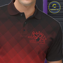 Load image into Gallery viewer, Bowling Heartbeat Pulse Line Red Argyle Custom Bowling Team Polo Shirts For Men IPHW10664
