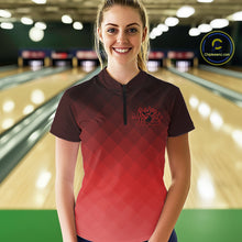 Load image into Gallery viewer, Bowling Heartbeat Pulse Line Red Argyle Custom Bowling Team Quarter-Zip Shirts For Women IPHW10664