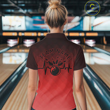 Load image into Gallery viewer, Bowling Heartbeat Pulse Line Red Argyle Custom Bowling Team Quarter-Zip Shirts For Women IPHW10664