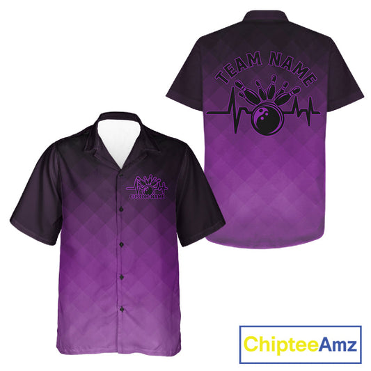 Bowling Heartbeat Pulse Line Purple Argyle Custom Bowling Team Hawaiian Shirts For Men And Women IPHW10665